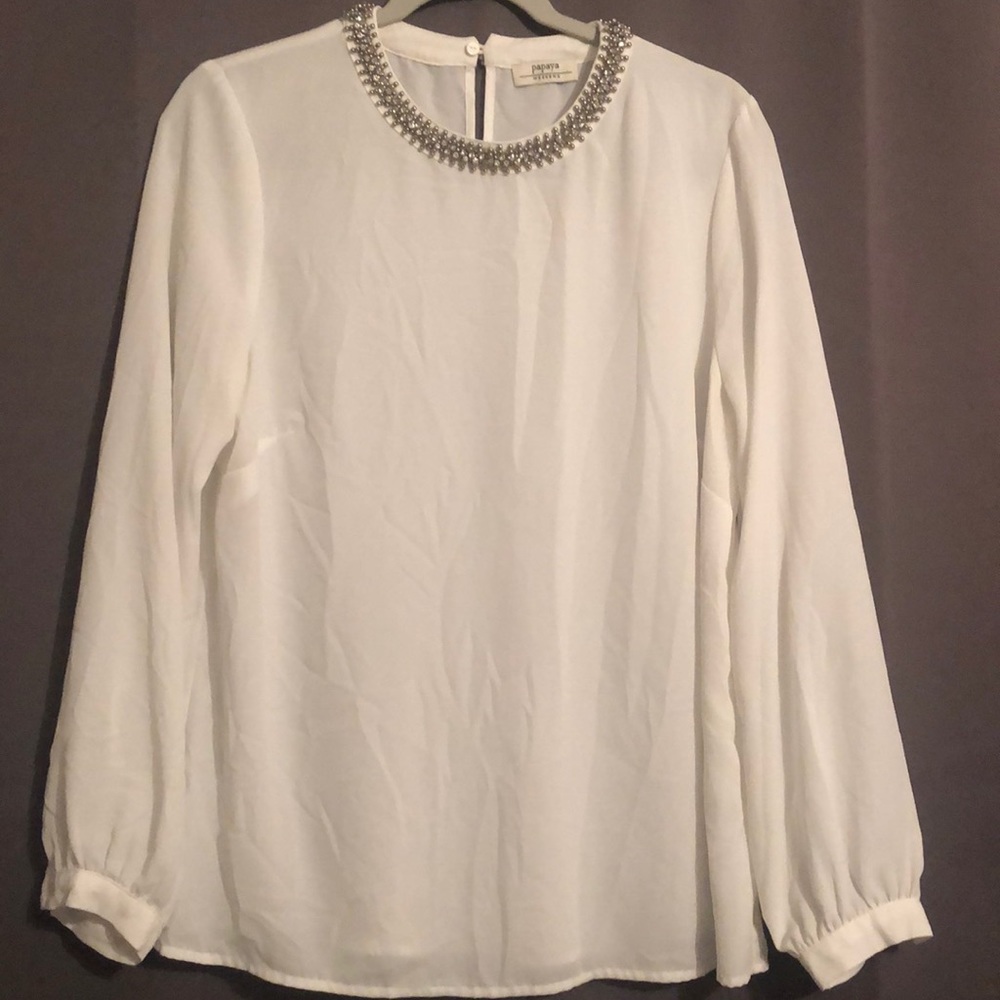 White papaya 10US/14UK WHITE BEADED NECK BLOUSE